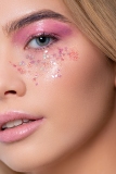 Pastel pink glossy lids and chunky glitter