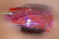 Macro beauty shot of sparkly eye makeup