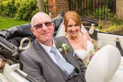 Bride Catherine and the Father of the Bride in the wedding car. She had her wedding reception at The Crab and Lobster. Makeup by Gemma Rimmington.