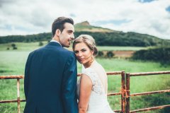 Great Ayton Bride Rachel over looking Roseberry Topping. Wedding venue was Wrays Barn. Makeup by Gemma Rimmington.