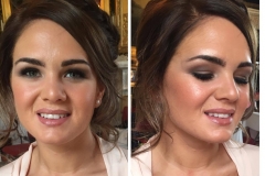 Bridesmaid looks very elegant with a brown smeokey eye and nude lip gloss. Makeup by Gemma Rimmington and venue is Broughton Hall, Skipton.