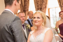 Bride Gemma saying her vows at Grinkle Park, North Yorkshire. Makeup by Gemma Rimmington.