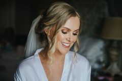 Beautiful close up of Bride Gemma and her beautiful bridal makeup for her wedding at Wynyard Hall