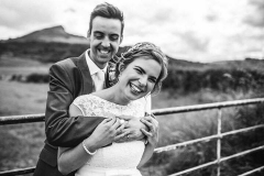 Happy bride Rachel and her groom at Roseberry Topping, Great Ayton, North Yorkshire. Makeup by Gemma Rimmington.