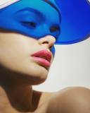 Blue visor beauty shot of model Deann Shotton