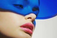 Blue visor beauty shot of model Deann Shotton