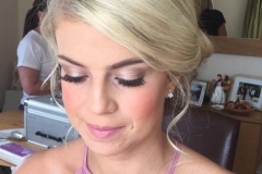 Pretty in pink bridesmaid wearing nude pink tones for her bridesmaid makeup for the wedding at wrays Barn, Great ayton