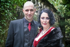 Gothic bridal style and makeup on bride Jo who was married at Crathorne Hall, Yarm.