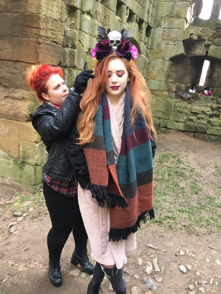 Hair stylist Kim working on model Lottie before her shoot