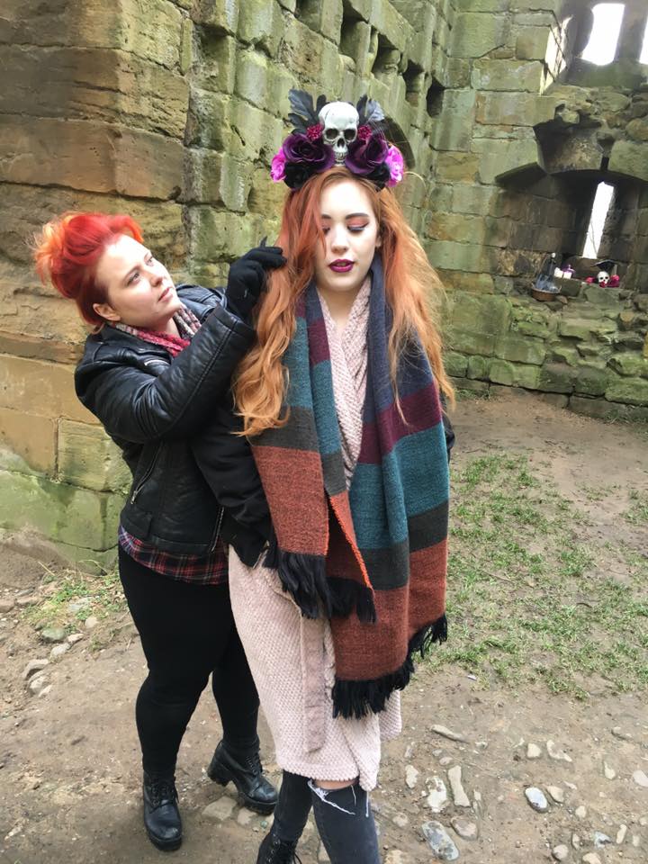 Hair stylist Kim working on model Lottie before her shoot