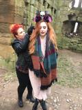 Hair stylist Kim working on model Lottie before her shoot