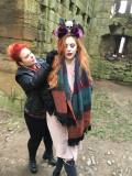 Hair stylist Kim working on model Lottie before her shoot