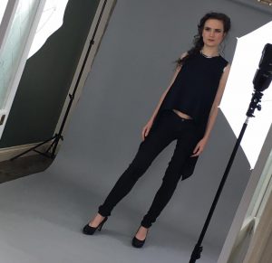 Behind the scenes ohoto from fashion commercial photoshoot in Guisborough for Madame MeMe - makeup done by Gemma Rimmington