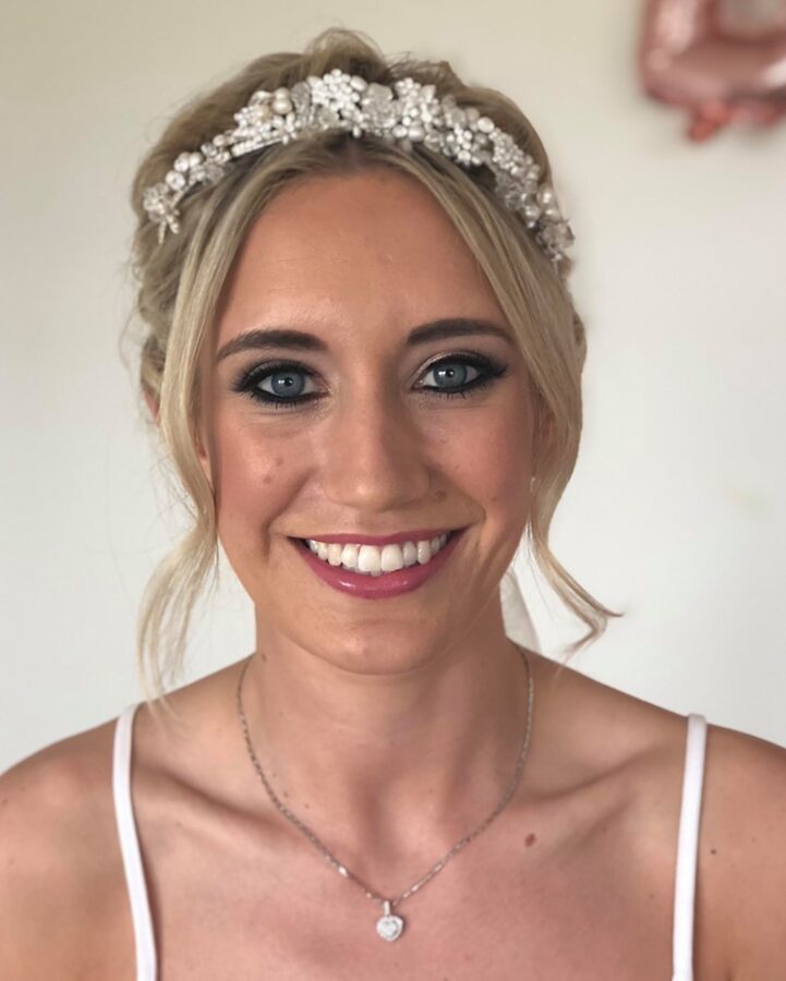 Dewy bridal makeup and natural brows for Bride Harriet at her wedding at Rushpool Hall