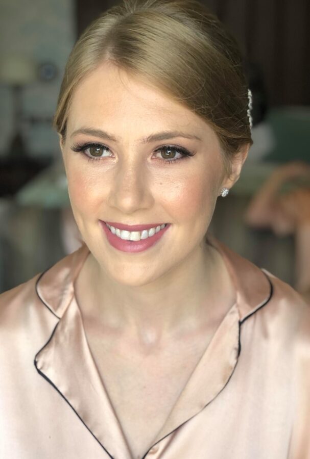 Dewy skin and soft pink tones for this stunning bridal party makeup at Wynyard Hall, Yarm.