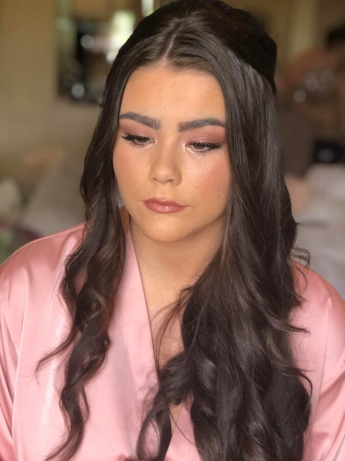 Stunning natural bridesmaid makeup with natural fluffy brows for the wedding at Wynyard Hall, Yarm