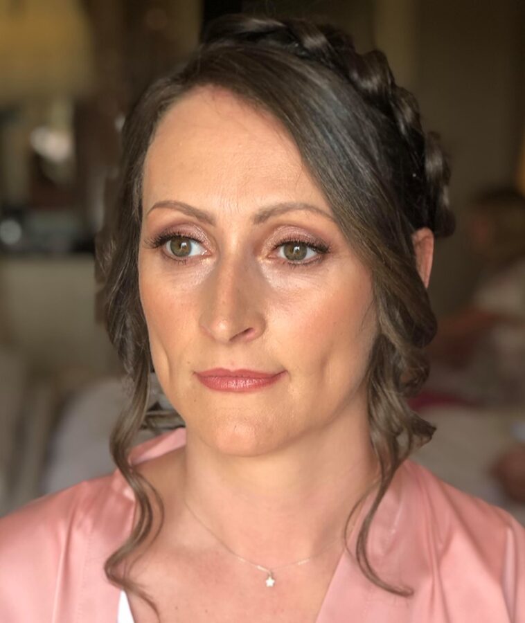 Dewy makeup with pink tones for the bridal party at Wynyard Hall, Yarm.