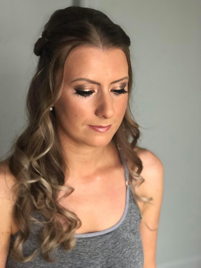 Stunning smokey eyes using Urban Decay's Naked palette for bride Sally and her wedding at Yorkshire Wedding Barn.